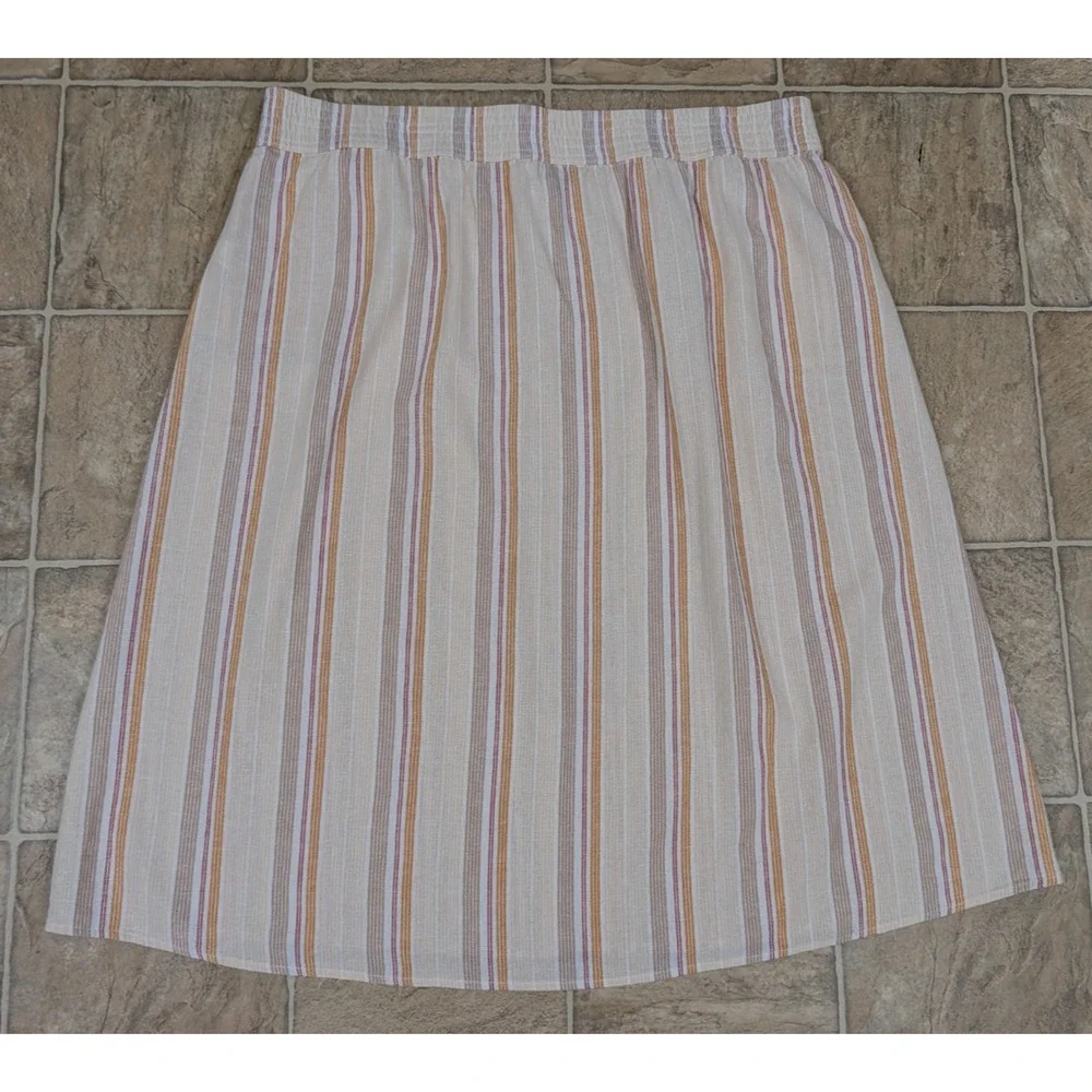Sonoma sz 2X Linen Blend Midi Skirt pull on multi color stripes pockets 2787